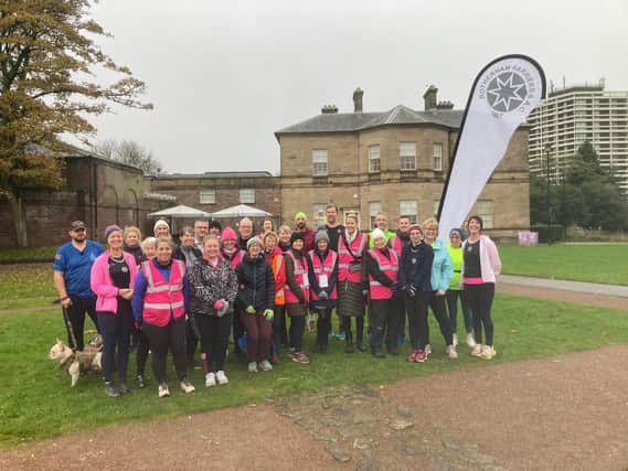 Rotherham Harriers volunteers and Couch to 5K graduates at Rotherham parkrun