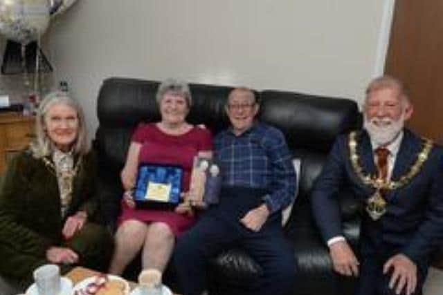 PLATINUM: Maltby couple Irene and Derrick Potts celebrated their 70th wedding anniversary with a visit from the Mayor and Mayoress of Rotherham Cllr Robert Taylor and his wife Tracy Taylor.