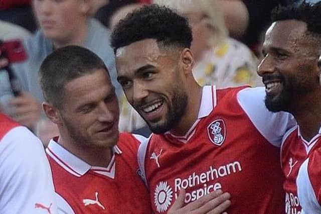Andre Green celebrates after his wonder-goal for Rotherham United against Sheffield United in a pre-season friendly against Sheffield United at AESSEAL New York Stadium. Picture: Kerrie Beddows